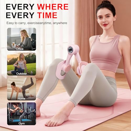Thigh Trainer, 360°Adjustable Pelvic Floor Exercise Device with Auto-Counter Display, Inner Thigh Exerciser with 25-35 LB Resistance Band for Women, Home Fitness Equipment for Arm, Hip, Leg