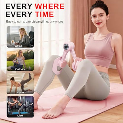 Thigh Trainer, 360°Adjustable Pelvic Floor Exercise Device with Auto-Counter Display, Inner Thigh Exerciser with 25-35 LB Resistance Band for Women, Home Fitness Equipment for Arm, Hip, Leg