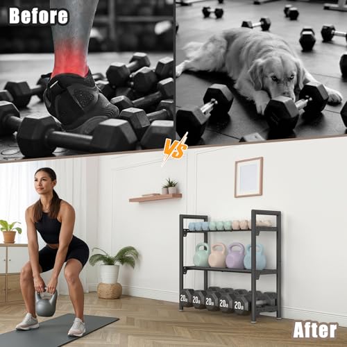 Dumbbell Rack Stand Only, 400LBS Capacity Weight Rack for Home Gym Storage, Adjustable Weight Storage Racks, Heavy-Duty Kettlebell Rack ﻿