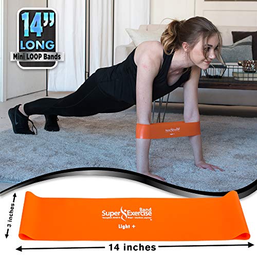 USA 14" x 3" Extra Long Latex Free Mini Loop and Flat Resistance Band 5 Set. in Light, Medium or Heavy Strength. Includes an Exclusive iPhone App, E-Book, and Carry Bag. - color: a. LIGHT STRENGTH GREEN Set