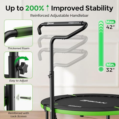 BCAN SP3 40"/48" Foldable Mini Trampoline, Rebounder Trampoline for Adults, U/T Adjustable Foam Handle, Exercise Rebounder for Adults Indoor/Garden Workout, Max Load 330lbs/440lbs-40T-Green