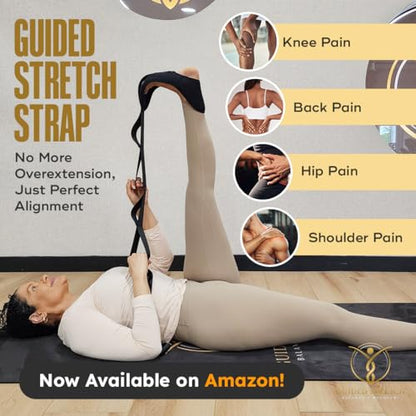 Stretching Strap with Loops and Padded Foot Cradle, Non-Elastic Yoga Strap for Physical Therapy, Hamstring, Calf, Leg and Shoulder Flexibility, Velcro-Free