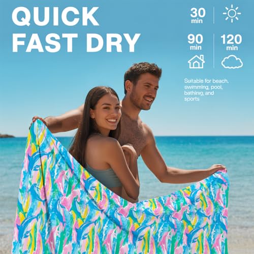 Microfiber Beach Towel Sand Free Quick Dry Oversized Dolphin Marine Artistic Nautical Print Swim Pool Blanket Blue Pink Green for Travel Adults 71 x 32 Inches 1 Pcs - color: Dolphin