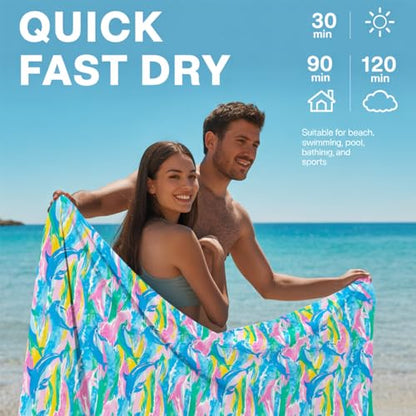 Microfiber Beach Towel Sand Free Quick Dry Oversized Dolphin Marine Artistic Nautical Print Swim Pool Blanket Blue Pink Green for Travel Adults 71 x 32 Inches 1 Pcs - color: Dolphin