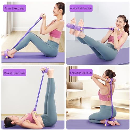 6-Tube Pedal Ankle Puller Resistance Bands with Free Figure 8 Exercise Bands Included,Pedal Puller Resistance Band with Handle for Home Gym,Yoga & Pilates,Ideal to Tone Arms,Abs,Waist Unisex