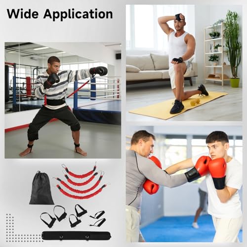12 PCS Boxing Resistance Bands Set, 15 Lbs Exercise Bands with Adjustable Wrist Ankle Cuffs and Waistbelt, Portable MMA Martial Arts Training Kit for Explosive Power, Speed, Agility