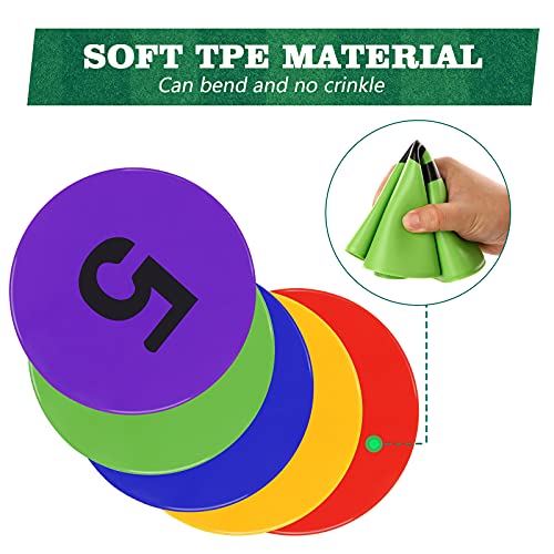 9 Inch Poly Spots Numbered Spot Markers for Gym Floor,10 Pcs Non-Slip Rubber Floor Dots with Numbers Poly Dots Flat Field Cones for Sports Training (Soccer/Basketball/PE), Dance & Classroom Activities