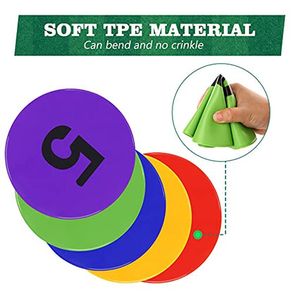 9 Inch Poly Spots Numbered Spot Markers for Gym Floor,10 Pcs Non-Slip Rubber Floor Dots with Numbers Poly Dots Flat Field Cones for Sports Training (Soccer/Basketball/PE), Dance & Classroom Activities