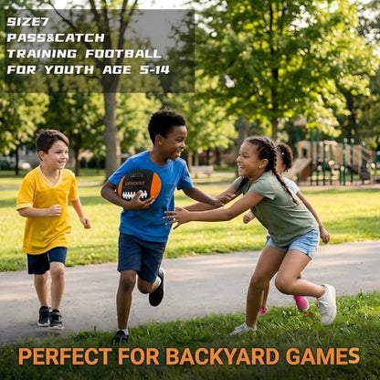 PassCatch Training Football for Youth&Kids(Ages 5-14),Fatherless Bounce Back Size 7 Football Practice Equipment,Solo Passing Catching Training Hand-Eye Coordination (Deflated)