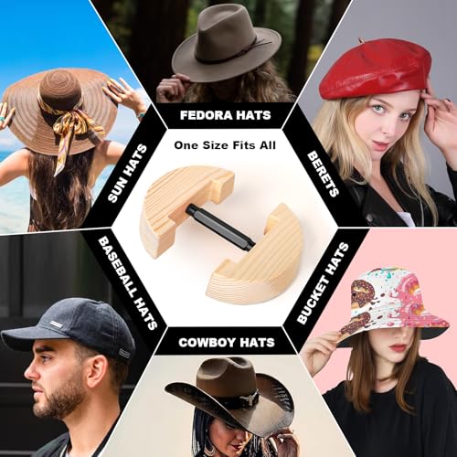 Hat Stretcher for Fitted Hats, Cowboy Hat Stretcher Fitted Hat 7 to 8 1/2, Adjustable Wooden Hat Jack Stretcher Fits All Caps - color: Black