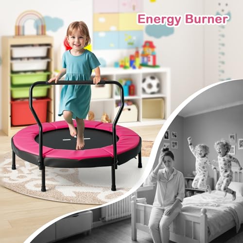 GYMAX Rebounder Trampoline Adult, 40" Mini Fitness Trampoline with Detachable Handle, Safety Foam Pad & Non-Slip Foot Pads, Exercise Rebounder for Indoor Outdoor Kids Adults