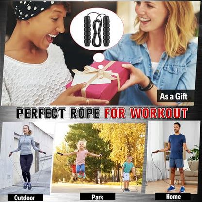 Jump Ropes for Fitness with Ball Bearings Speed Jumping Adjustable Skipping Rope with Foam Handles Exercise Stuffer for Men Women Cardio Training Slim Body