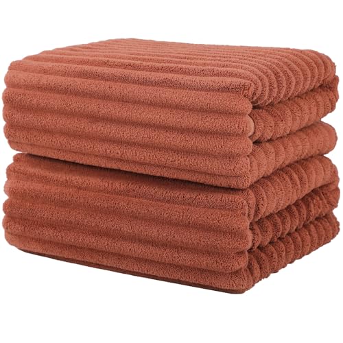 Luxury 2-Piece Quick-Dry Bath Towel Set 27.5X 55 Inches – Ultra Soft Microfiber for Bathroom, Bar, Pool, Gym & Travel – Elegant Twill Design - color: 2orange