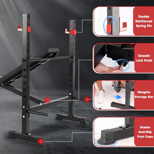 1500LBS / 750LBS 8 in 1 Weight Bench with Leg Extension and Squat Rack, Adjustable Flat Incline Decline Bench Press for Full Body Workout（US Stock）
