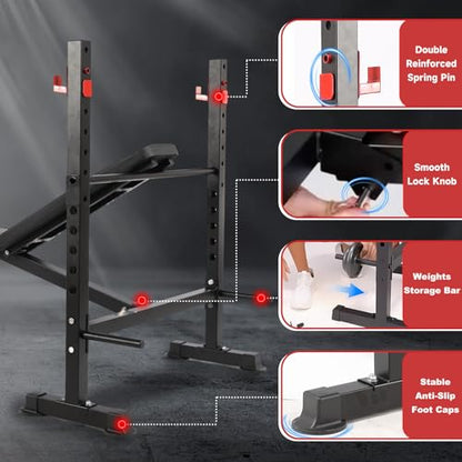 1500LBS / 750LBS 8 in 1 Weight Bench with Leg Extension and Squat Rack, Adjustable Flat Incline Decline Bench Press for Full Body Workout（US Stock）