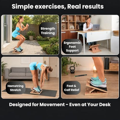 Swara 17″ Wide Wooden Slant Board for Calf Stretching & Squats, Foldable - size: 14x17 Inch