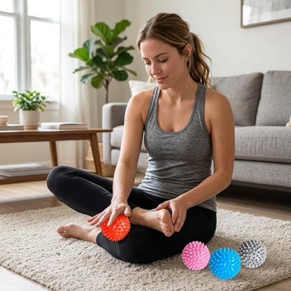 4-Pack Spiky Massage Balls, Massage Ball for Feet, Back, Feet, Hands, Muscles, Soft Spiked Massager Rollers for Plantar Fasciitis Relief, Myofascial Release, Acupressure and Stress Relief, 2.7 Inch