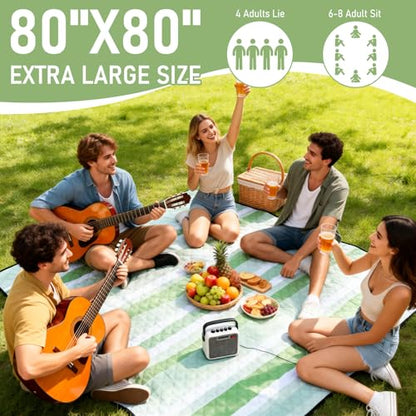 Big Picnic Blankets Beach Blanket Waterproof Sandproof, 80''x80'' Giant 5-Layer Outdoor Camping Blanket Rug Easily Foldable Picnic Mat for Grass, Hiking, Travel, Concerts, Indoor