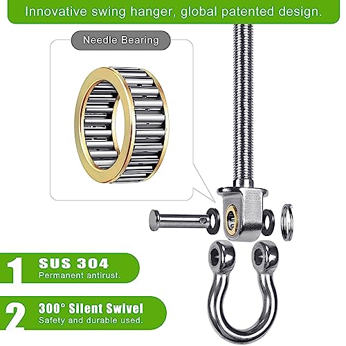 Dolibest Swing Hangers with Bearing - 6 Pack Stainless Steel 304 Hardware Hooks for Wood & Metal Beams, Ideal for Hanging Hammocks, Yoga Swings, Porch Swing, Boxing Bag 1500 LB Capacity- 5'' x M2/5'' - color: 6pcs