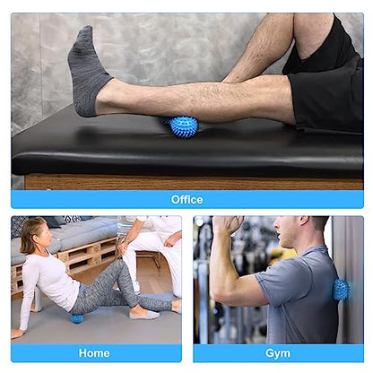 URAQT Spiky Massage Ball Set, 2 Pack Physical Therapy Massage Balls, Hard Lacrosse Ball & Spiky Massage Ball for Myofascial Release and Trigger Point Deep Tissue Massage (Blue)