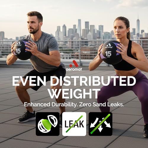 Aeromat Airless Medicine Ball, 9-Inch Diameter Weighted Workout Ball for Exercise, Textured Grip, Latex-Free, Color-Coded for Strength Training & Fitness