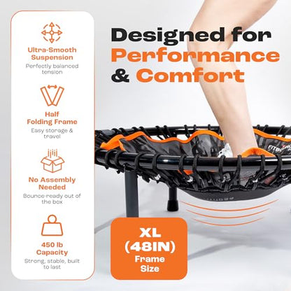 MXL FIT Bounce PRO XL Bungee Rebounder - Premium Indoor Mini Trampoline for Adults, Silent Low-Impact Bounce, Half-Folding with Foldable Steel Legs & Carry Bag - 48 in, 400lb