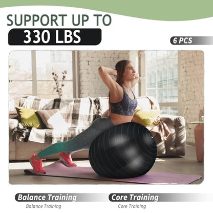 Hungdao 6 Pack Exercise Ball Bulk Inflatable Pregnancy & Workout Ball 22 Inch Heavy Duty Pilates Ball for Yoga Stretching Therapy Balance Physical Fitness - color: Black