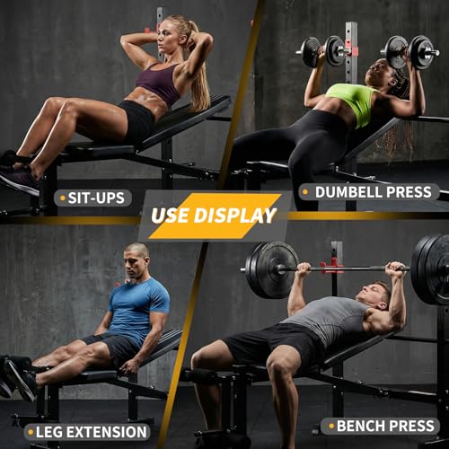 NEWBULIG Adjustable Weight Bench Set with Leg Extension & Curl, 650 LBS Heavy Duty Foldable Bench Press Set with Barbell Rack, Full Body Strength Training Bench for Home Gym