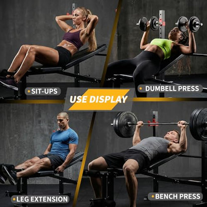 NEWBULIG Adjustable Weight Bench Set with Leg Extension & Curl, 650 LBS Heavy Duty Foldable Bench Press Set with Barbell Rack, Full Body Strength Training Bench for Home Gym