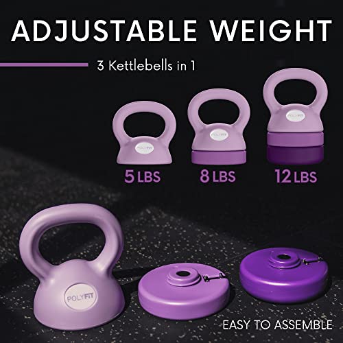 Polyfit Adjustable Kettlebell | 5 lb - 12 lb | Kettlebells Weights Set for Home Gym | Kettle Bell Sets for Women at Home - color: PURPLE