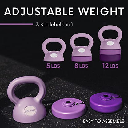 Polyfit Adjustable Kettlebell | 5 lb - 12 lb | Kettlebells Weights Set for Home Gym | Kettle Bell Sets for Women at Home - color: PURPLE