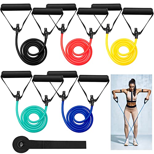 5 Pcs Exercise Resistance Bands with Handles Physical Resistance Tube Workout Bands with Door Anchor for Men Women Muscle Toning Strength Training