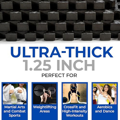 1.25" Jiu Jitsu/BJJ/Grappling/Wrestling Puzzle Mats — Designed in Texas, Premium EVA Foam Interlocking Tiles, 24 sq ft / 6 Tiles, Non-Slip, High-Density