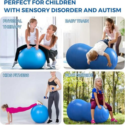 Peanut Yoga Ball, 90x45cm Anti Burst Exercise Ball, Heavy Duty Inflatable PVC Peanut Ball with Pump and Plug, kids/Adult Fitness, Pregnancy Support, Child Physical Therapy, Animal Balance Training - color: blue