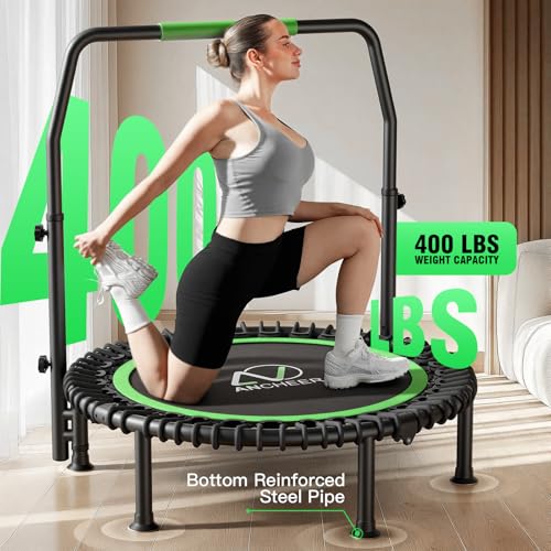 ANCHEER Trampoline, 40" Mini Rebounder Trampoline for Adults/Kids with 4 Level Adjustable Foam Handle,Bungees Fitness Trampoline Indoor/Outdoor, 400LBS Exercise Trampoline for Home, Garden, and Gym