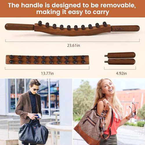 Guasha Wood Massage Stick Tools Wooden Therapy Scraping Lymphatic Drainage Massager, Double Row 20 Beads Point Treatment Gua Sha Tools, Stomach Cellulite Massager, Myofascial Release Tool