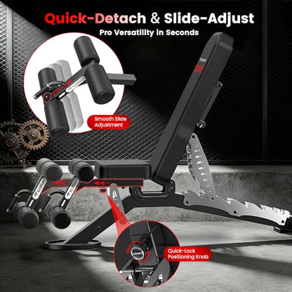 Commercial Adjustable Weight Bench, 1800LBS Heavy Duty Workout Bench for Home Gym Strength Training, Removable Leg Holder for Flat/Incline/Decline Sit Up & Full Body Workout