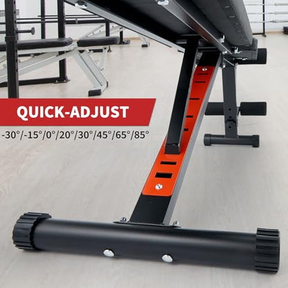 Adjustable Weight Bench, Foldable Flat Incline Decline Workout Bench & All-in-One Home Gym Training Station, Multi-Style & Weight Capacity Optional for Full Body Strength Training