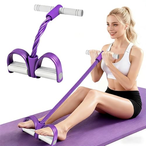 Pedal Resistance Band with Handle, 8-Tubes Multifunction Pedal Resistance Band, Natural Rubber Foot Pedal Resistance Band, Exercise Bands with Handles for Abdomen, Waist, Arm, Leg, Purple