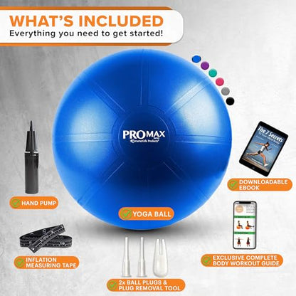 SmarterLife PRO MAX Exercise Ball – Yoga, Stability & Balance Trainer for Core Workouts, Fitness, Physical Therapy, Pregnancy & Office Chair Support – Anti-Slip, Anti-Burst