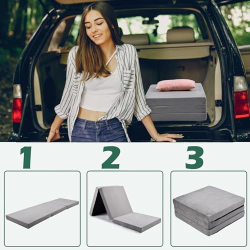 Memory Foam Foldable Mattress, Trifold Floor Bed Mattress with Dust Cover, Portable Waterproof Camping Pad Mat, for Outdoor Sleeping, Foldable, for Travel Truck Bed Tent