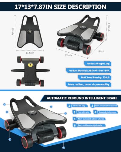 Ab Roller Wheel, Ab Roller, Upgraded Automatic Rebound Ab Roller with Elbow Support, Knee Mat & Timer, 4 Wheels Ab Workout Equipment for Core Strength Training, Silent Ab Wheel for Beginners Men Women Home Gym Fitness