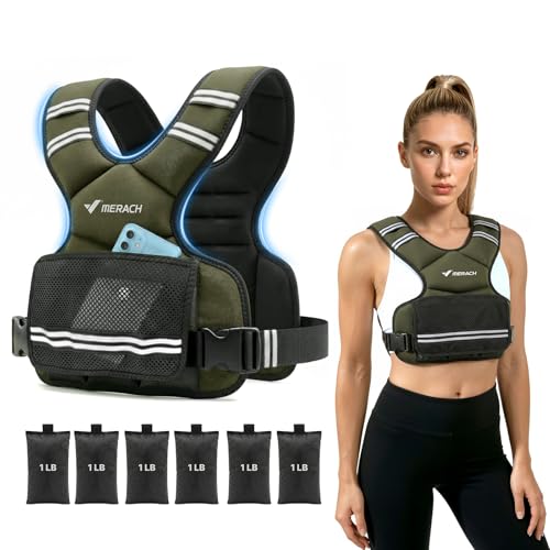 MERACH Weighted Vest for Women, Adjustable Weight Vest with Front Phone Pockets & Iron Sand Bags, Rucking Vest with Reflective Stripe for Strength Training, Walking, Running, Cardio, Home Workout - color: Green