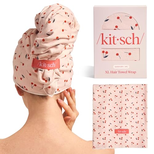 Kitsch XL Microfiber Hair Towel Wrap for Women - color: Cherry Print