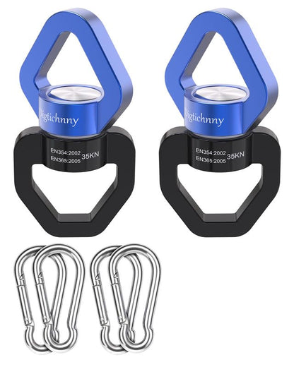2 Pack Swing Swivel, 35KN Aluminium Alloy Swivel Hook for Swing, Swing Spinner for Children's Swing,Aerial Yoga,Web Tree Swing,Hanging Hammock Indoor Outdoor(Black-Blue with 4 Carabiners) - style: Black Blue-2 Pack with 4 Carabiners