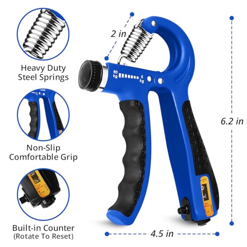 Hand Grip Strengthener Trainer with Adjustable Resistance 10-130lbs (4.5-59kg), Forearm Hand Grip Strength Exerciser for Muscle Building, Injury Recovery, and Therapy Stress Relief