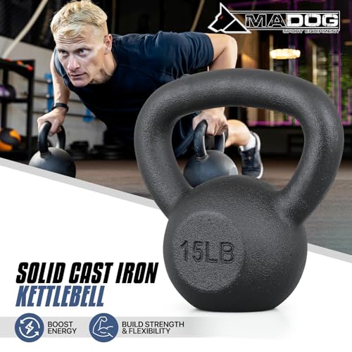 MADOG Kettlebell with Wide Handle, Made of Powder-Coated Solid Cast Iron