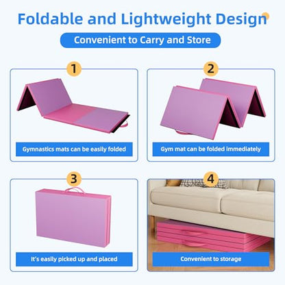 Polar Aurora 4'x10'x2 Thick Folding Gymnastics Exercise Mat Aerobics Stretching Yoga Mats - color: Purple-Pink
