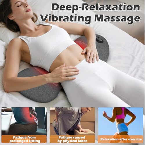 Triple Fusion Back Massager with Heat, Vibration and Traction for Sciatica Pain Relief, 3-in-1 Electric Lumbar Support Pillow Device for Lower Back Pain in Bed, Chair, Couch