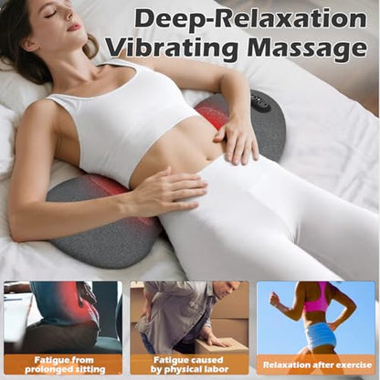 Triple Fusion Back Massager with Heat, Vibration and Traction for Sciatica Pain Relief, 3-in-1 Electric Lumbar Support Pillow Device for Lower Back Pain in Bed, Chair, Couch